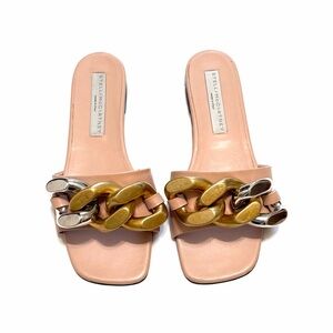 STELLA MCCARTNEY Blush Falabella Mixed Metals Chain Slip On Sandals Size 6.5